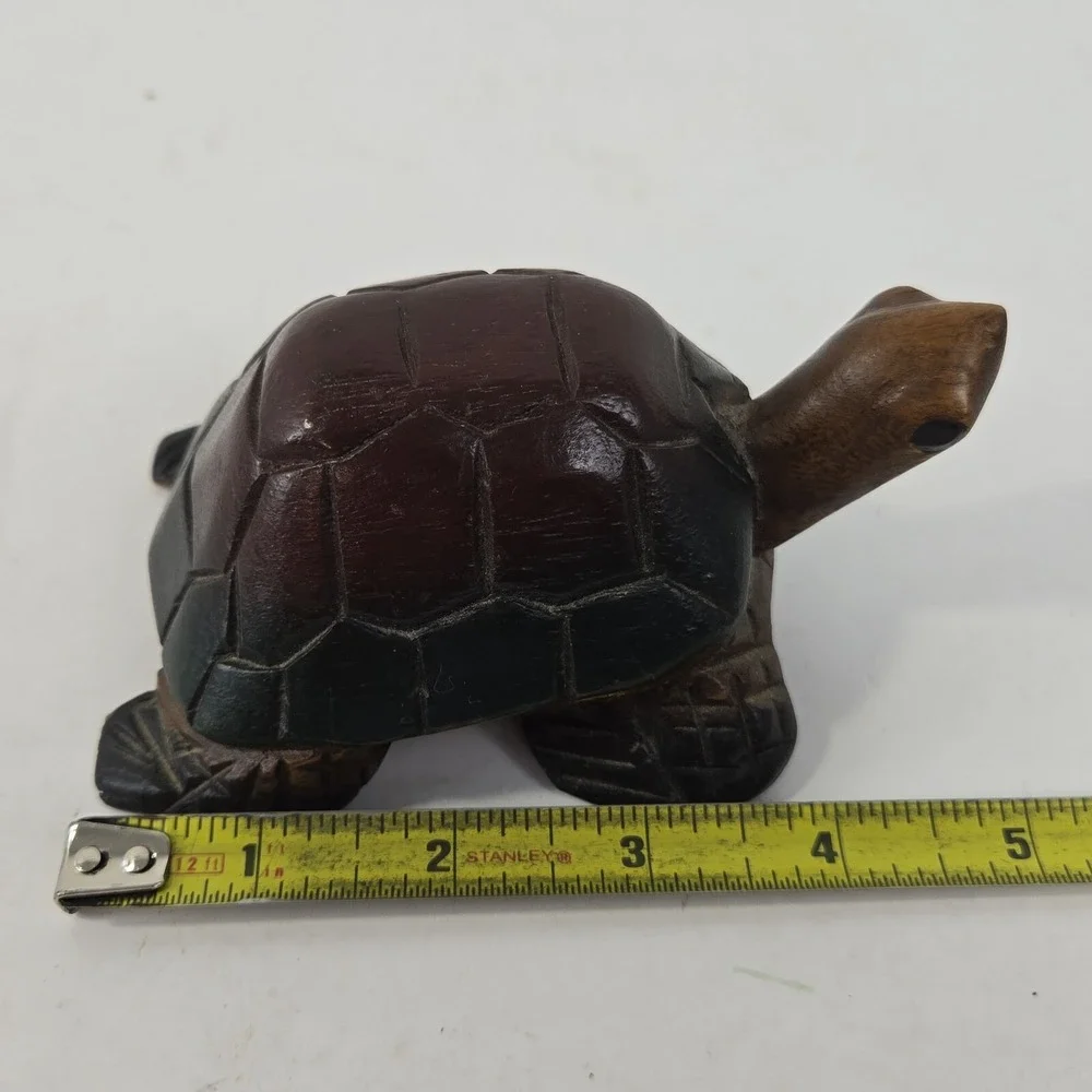 Hand Carved Wood Sea Turtle Folk Art Shelf Sitter 5x3x2.5
